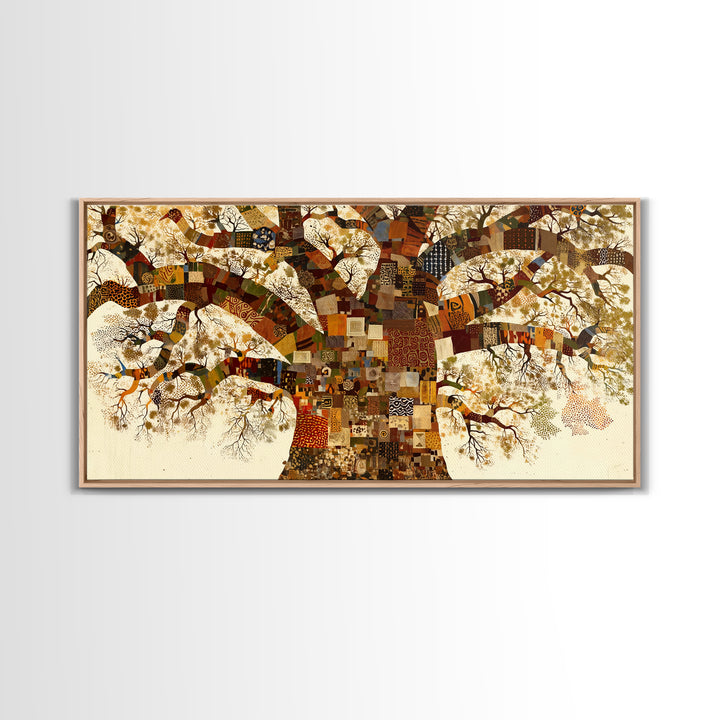 Patchwork Baobab Tree Wall Art, African Fabric Canvas Print, Ankara Pattern Decor, Afrocentric Statement Home Decor Gift