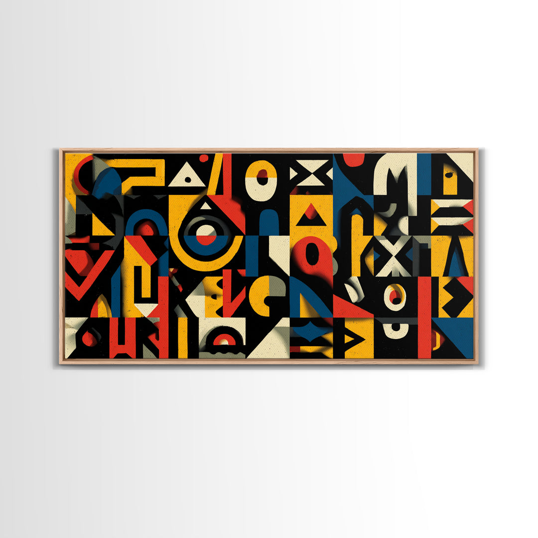 Modern African Geometric Shapes Wall Art, Primary Color Abstract Canvas Decor, Afrocentric Pattern Print, Bold Home Accent