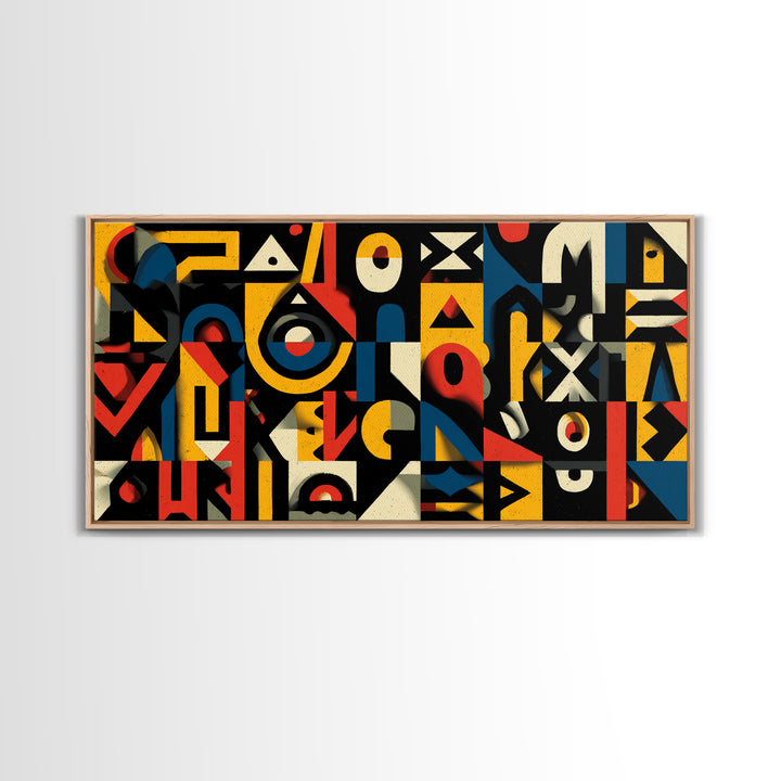 Modern African Geometric Shapes Wall Art, Primary Color Abstract Canvas Decor, Afrocentric Pattern Print, Bold Home Accent