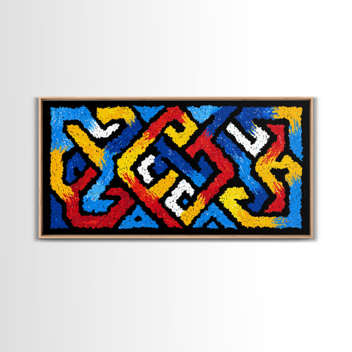 Colorful African Tribal Textile Canvas Print, Bold Geometric Pattern Wall Decor, Ankara Inspired Art, Vibrant Home Accent