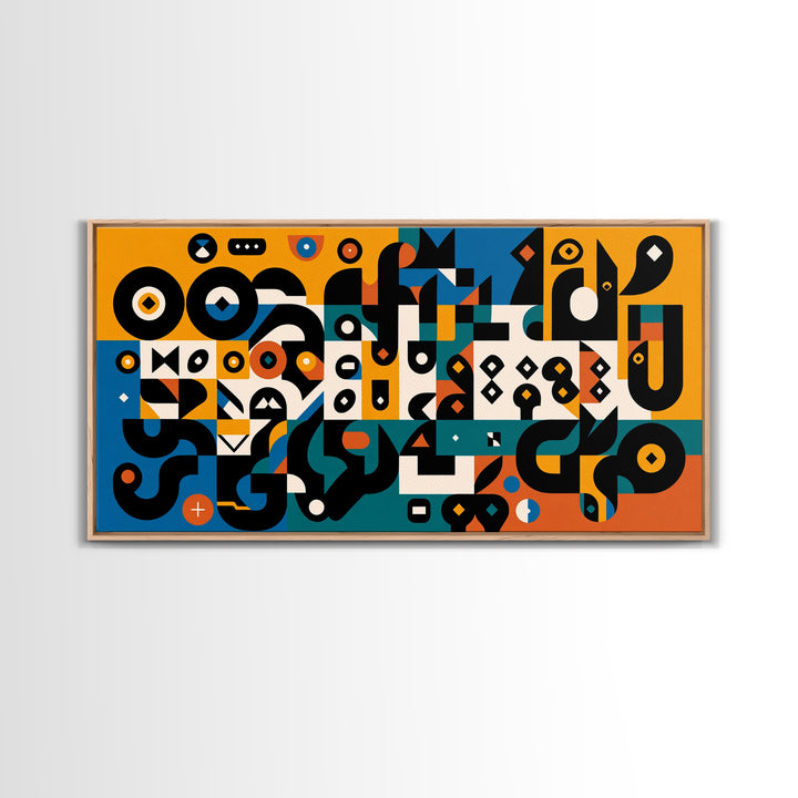 Teal Orange Geometric Cubist Shapes Canvas Print, Abstract African Art, Afrocentric Wall Decor, Modern Black Art For Living Room