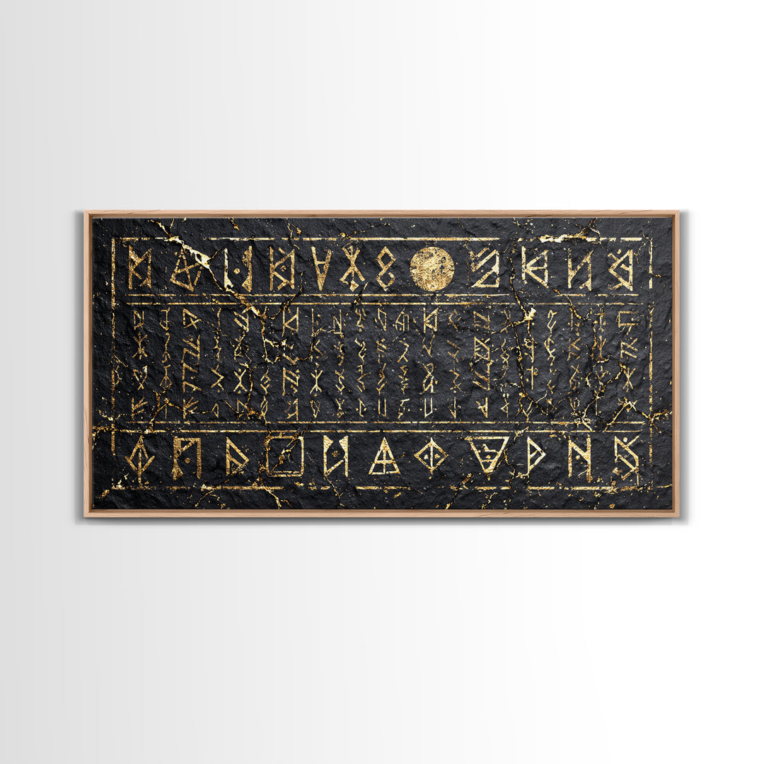 Black Gold Ancient Glyph Stone Tablet Wall Art, African Tribal Decor, Mystical Cultural Art, Framed Canvas Print For Statement Home Decor
