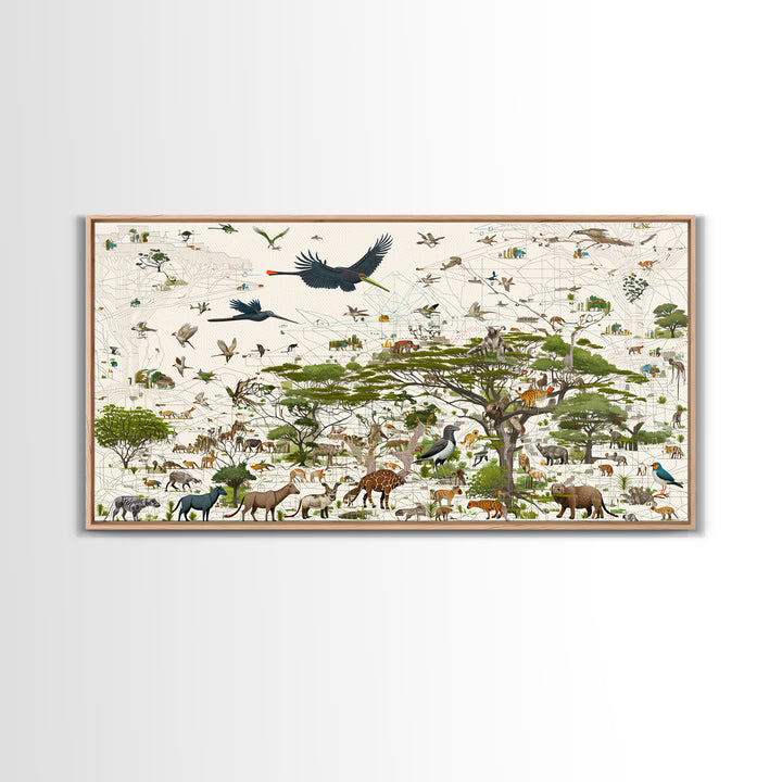 African Safari Animals Acacia Tree Wall Art, Serengeti Wildlife Canvas Print, Jungle Decor For Kids Room Or Office Decor
