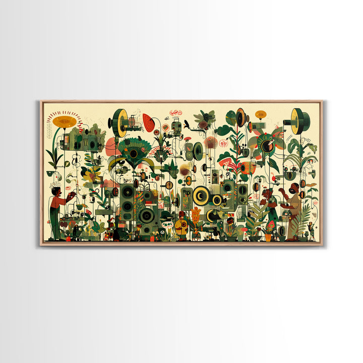 Vibrant African Garden Music Festival Canvas Print, Afrocentric Wall Decor, Black Culture Art, Botanical Living Room Art