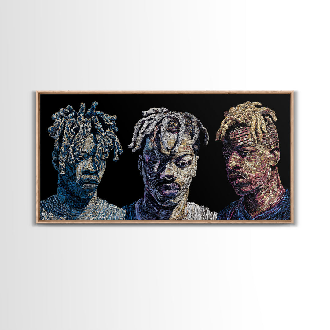 Textured Black Men Portrait Trio Wall Art, Contemporary African American Art, Urban Afrocentric Decor, Bold Canvas Print