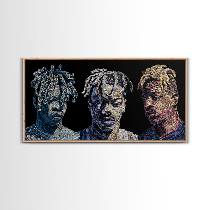 Textured Black Men Portrait Trio Wall Art, Contemporary African American Art, Urban Afrocentric Decor, Bold Canvas Print