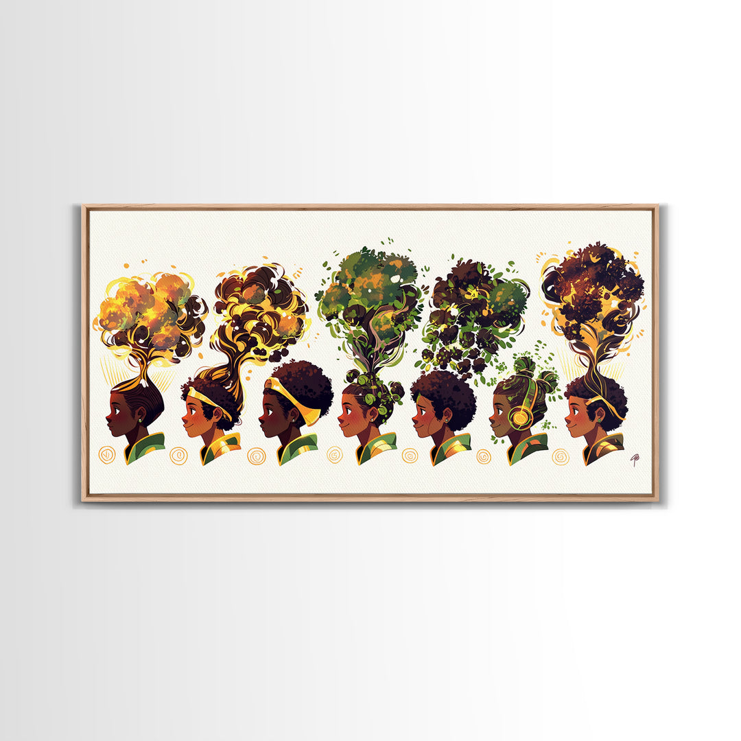 African Women Tree Hairstyle Wall Art, Botanical Afrocentric Decor, Black Woman Art Print, Nature Inspired Canvas Print Gift