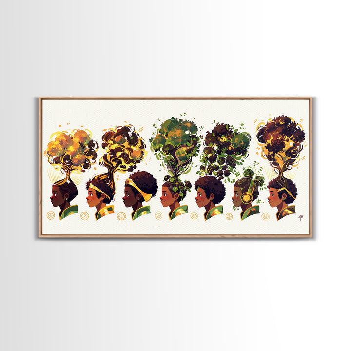African Women Tree Hairstyle Wall Art, Botanical Afrocentric Decor, Black Woman Art Print, Nature Inspired Canvas Print Gift