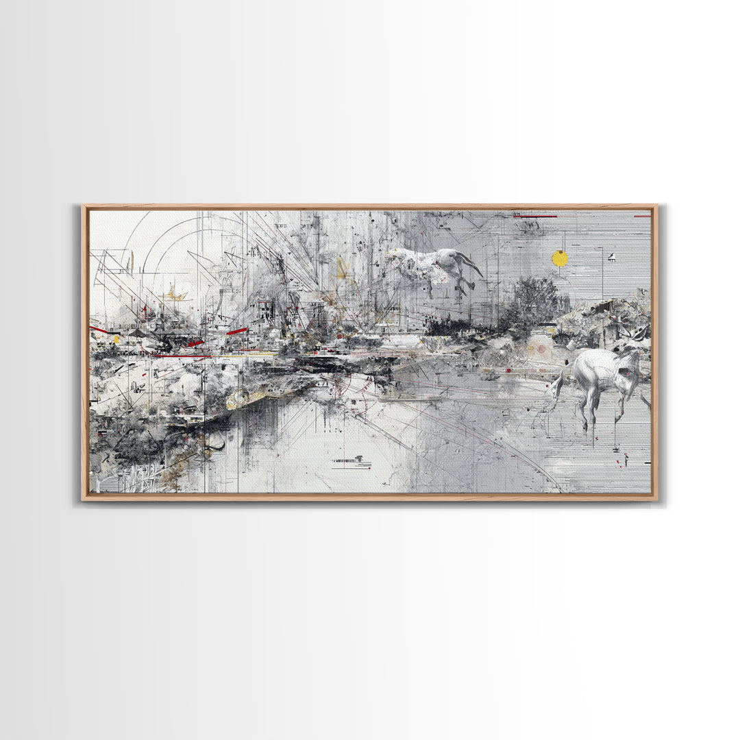 Abstract Elephant Landscape Wall Art, Modern Safari Decor, Gray Canvas Artwork, Statement Living Room Office Home Decor Gift