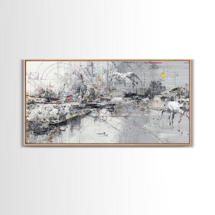 Abstract Elephant Landscape Wall Art, Modern Safari Decor, Gray Canvas Artwork, Statement Living Room Office Home Decor Gift
