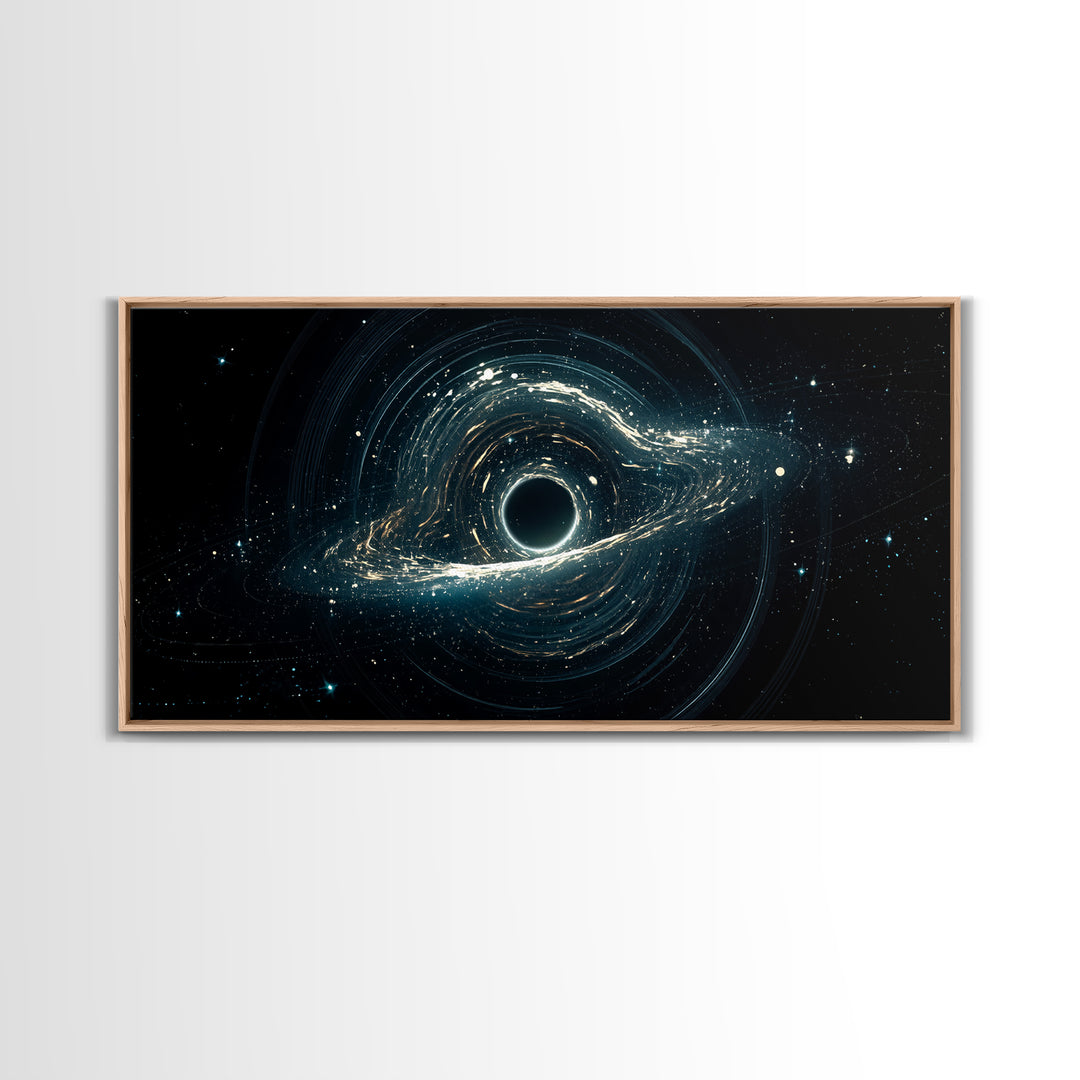 Luminous Cosmic Black Hole Canvas Print, Modern Galaxy Wall Art, Blue Abstract Space Decor For Bedroom Office Home Art Gift