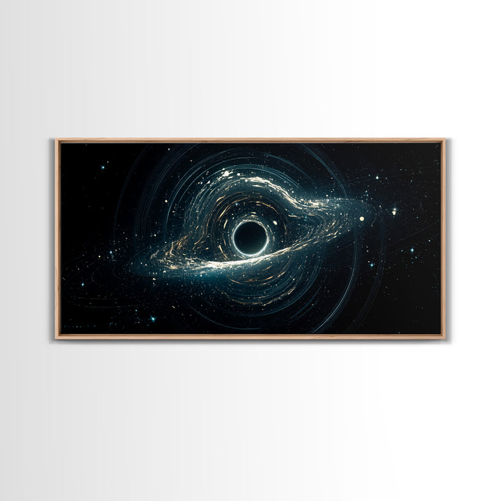 Luminous Cosmic Black Hole Canvas Print, Modern Galaxy Wall Art, Blue Abstract Space Decor For Bedroom Office Home Art Gift