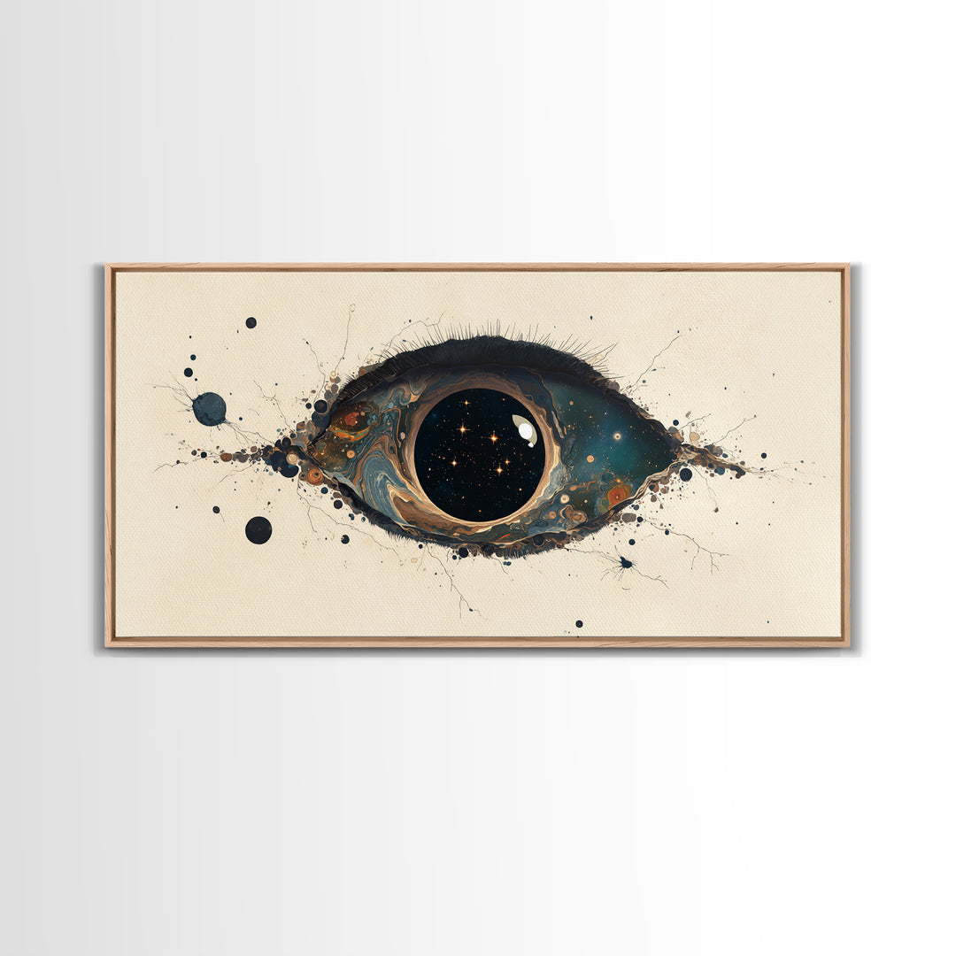 Cosmic Eye Canvas Print, Teal Gold Abstract Painting, Dreamy Wall Art, Modern Mystical Decor For Bedroom Or Office Statement Piece
