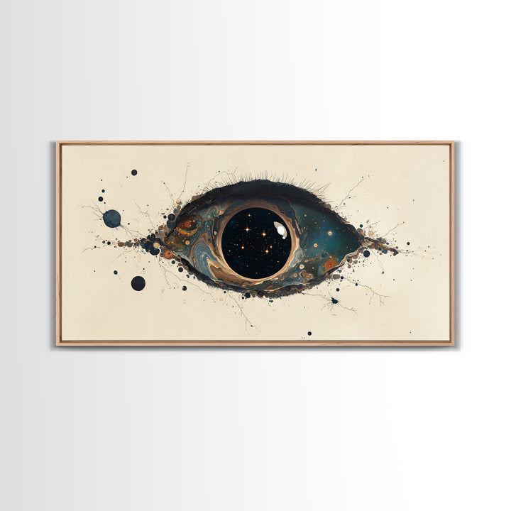 Cosmic Eye Canvas Print, Teal Gold Abstract Painting, Dreamy Wall Art, Modern Mystical Decor For Bedroom Or Office Statement Piece