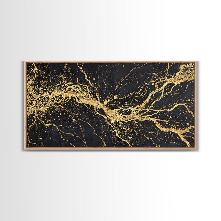 Gold Energy Flow Canvas Print, Black And Gold Abstract Painting, Luxury Wall Art, Modern Textured Statement Decor For Living Room