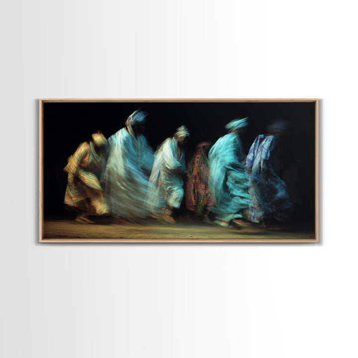 Blue Robed African Procession Wall Art, Abstract Dance Movement, Afrocentric Cultural Decor, Ethnic Canvas Print For Home
