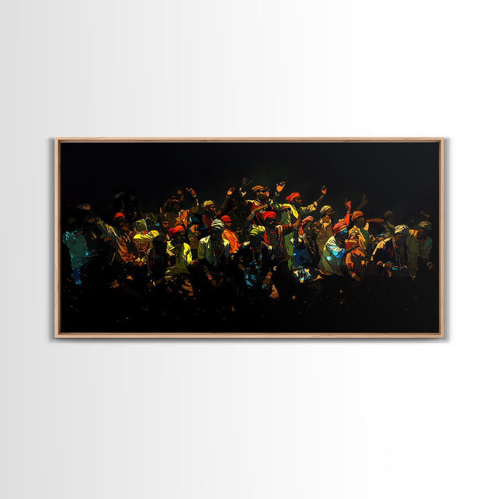 Joyful African Celebration Crowd Canvas Print, Black Culture Wall Art, Vibrant Festival Decor, Afrocentric Dance Painting