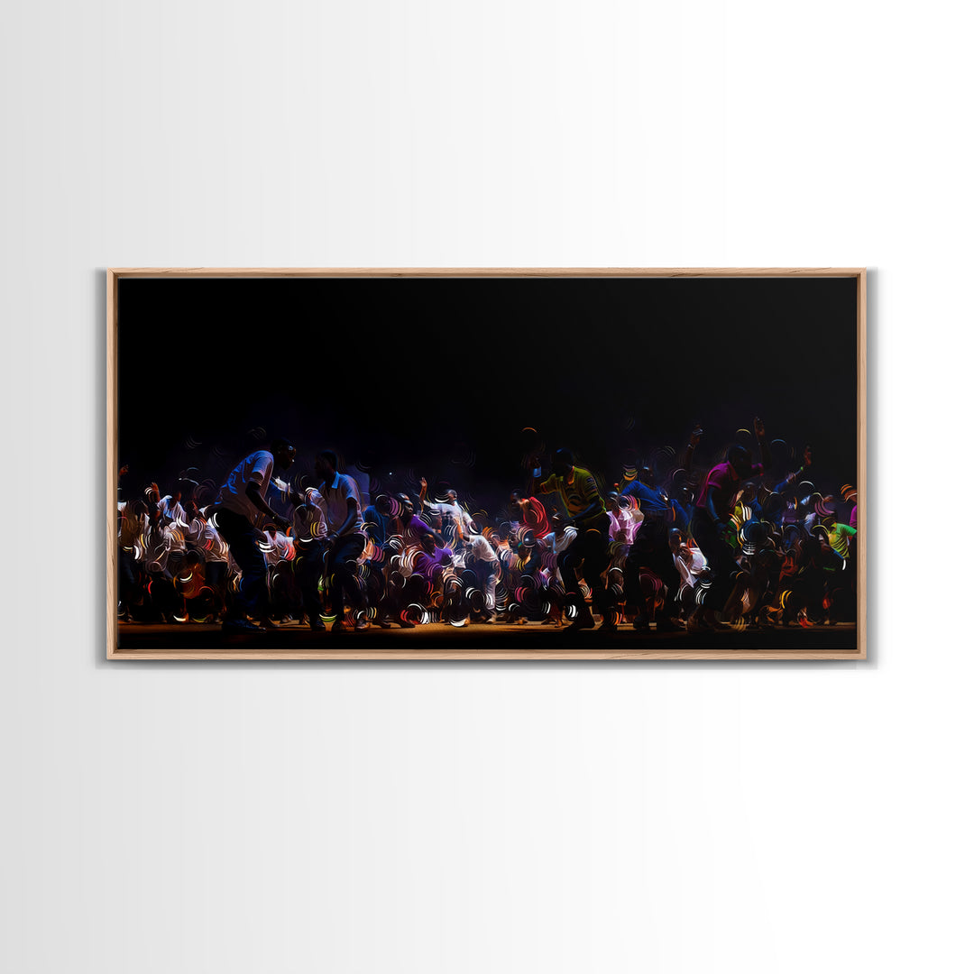 Night Festival African Dance Troupe Canvas Print, Dramatic Black Wall Art, Cultural Celebration Decor, Afrocentric Artwork