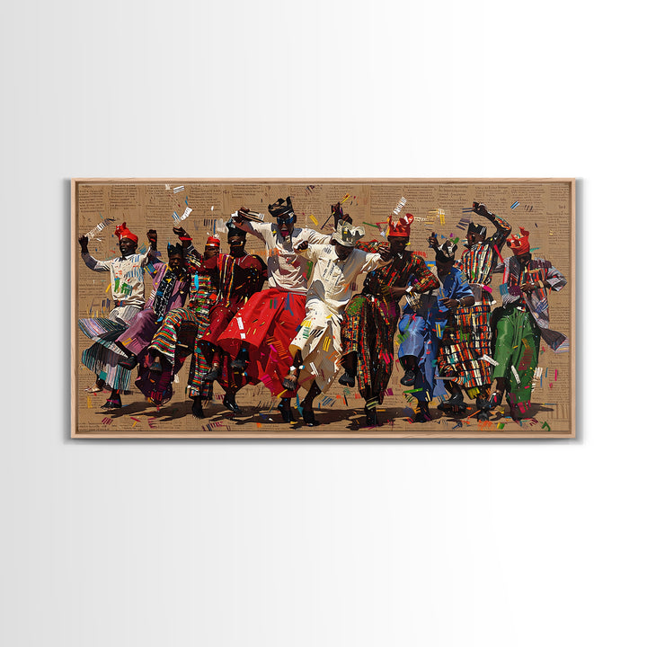 Traditional African Dance Ceremony Wall Art, Colorful Tribal Festival Print, Afrocentric Culture Decor, Patterned Costume Canvas