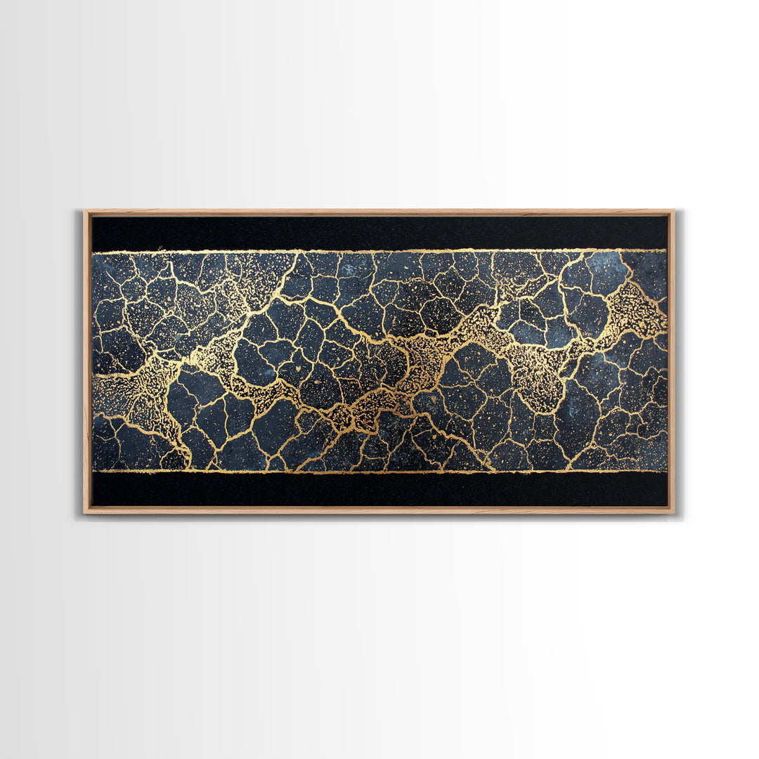 Black And Gold Crackle Abstract Wall Art, Luxury Geometric Texture Print, Modern African Inspired Decor For Elegant Homes