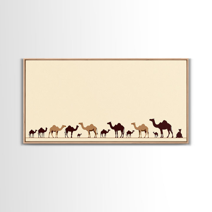 Minimalist Camel Caravan Silhouettes, African Safari Art Canvas Print, Desert Wall Art, Neutral Boho Living Room Decor Gift