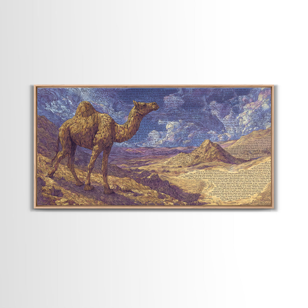 Painterly Camel In Purple Desert Landscape, African Safari Art Framed Canvas Print, Serengeti Wall Art, Travel Decor Gift