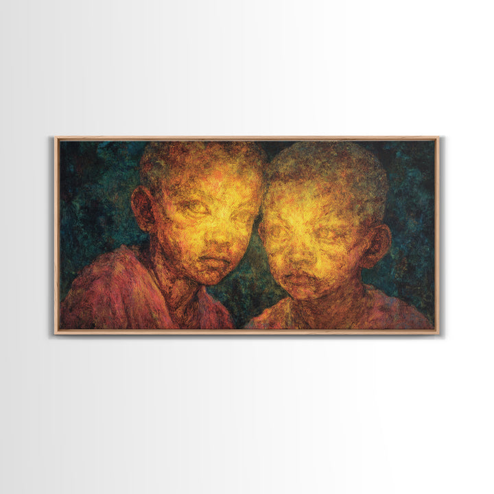 Glowing Portrait Of Two African Children Wall Art, Black People Art, Cultural Art Print, Emotional Contemporary Canvas Decor