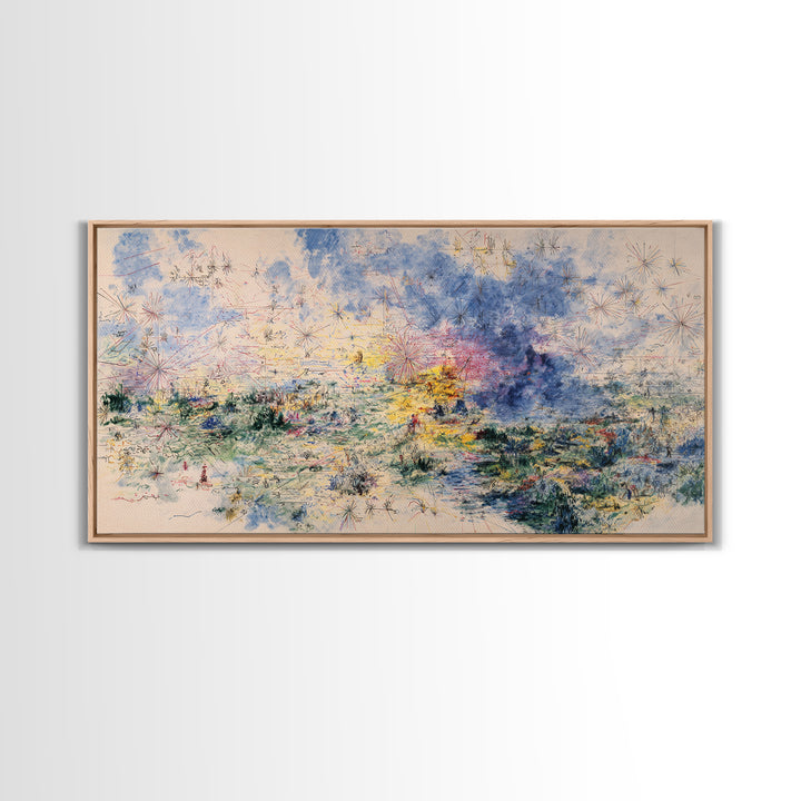 Dreamy Blue Wildflower Meadow Wall Art, Nature Scene Art, Soft Abstract Landscape, Feminine Wall Decor, Large Decor Art Gift