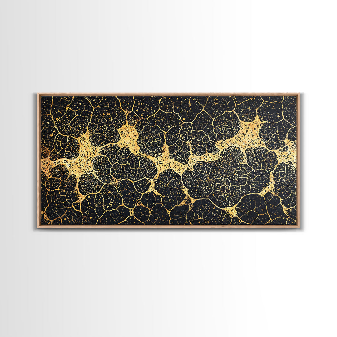 Black And Gold Organic Cell Pattern Canvas Print, Abstract Art, Luxury Canvas Art, Geometric Wall Art, Elegant Home Decor