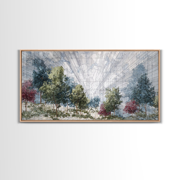 Abstract Urban Forest Canvas Print, Dreamy Nature Scene Art, Modern African Inspired Wall Decor, Blue Green Office Decor