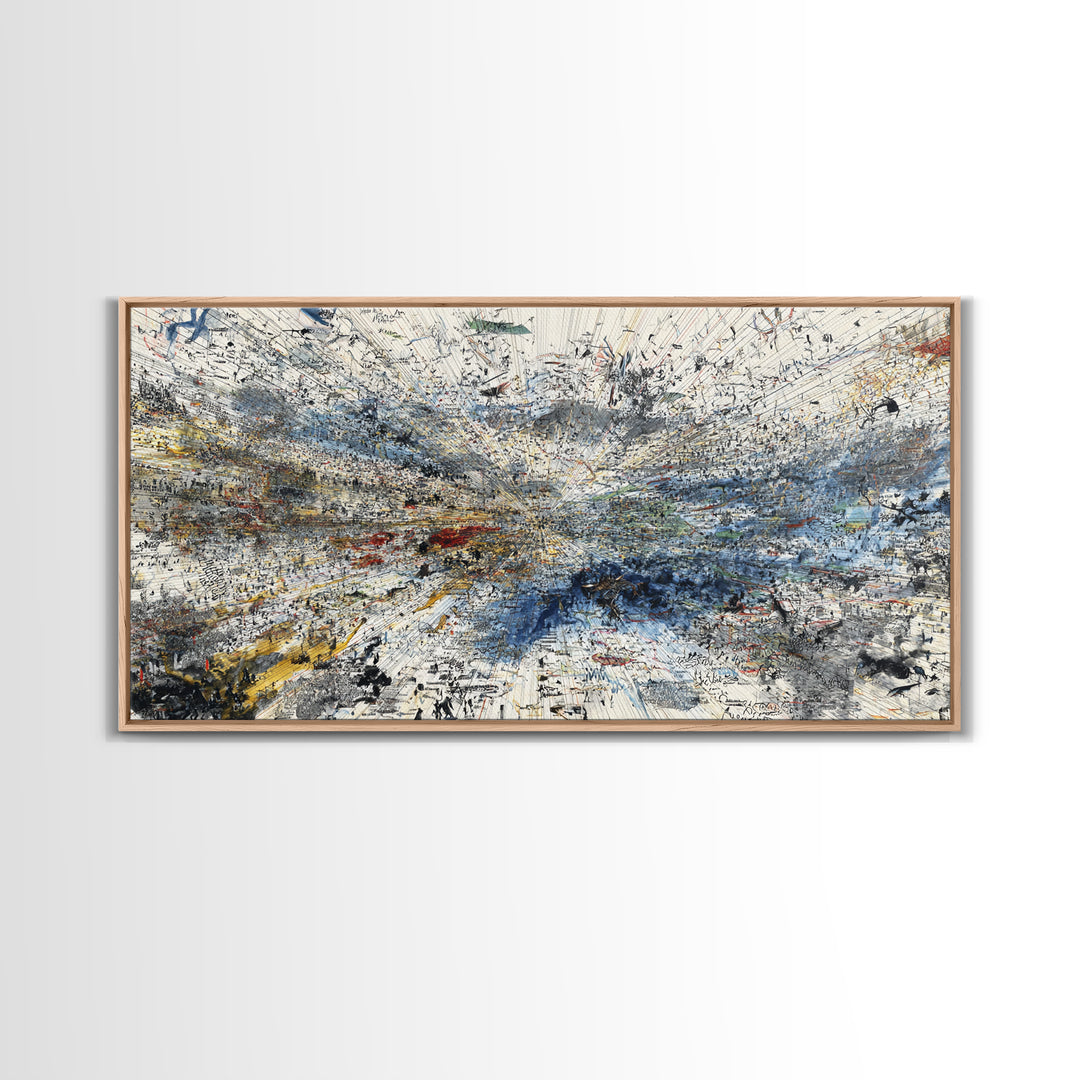Abstract Blue White Landscape Wall Art, Textured Modern African Inspired Painting, Large Office Decor, Contemporary Print
