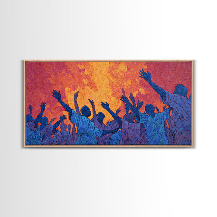 Blue Celebration Crowd Wall Art, African Festival Dance, Abstract African Art, Spiritual Wall Decor, Vibrant Canvas Print