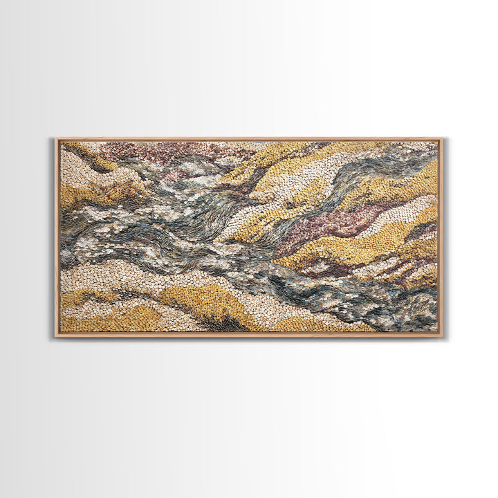 Ochre Gray Textured Waves Wall Art, Abstract African Landscape, Earth Tone Decor, Large Statement Neutral Modern Canvas Print