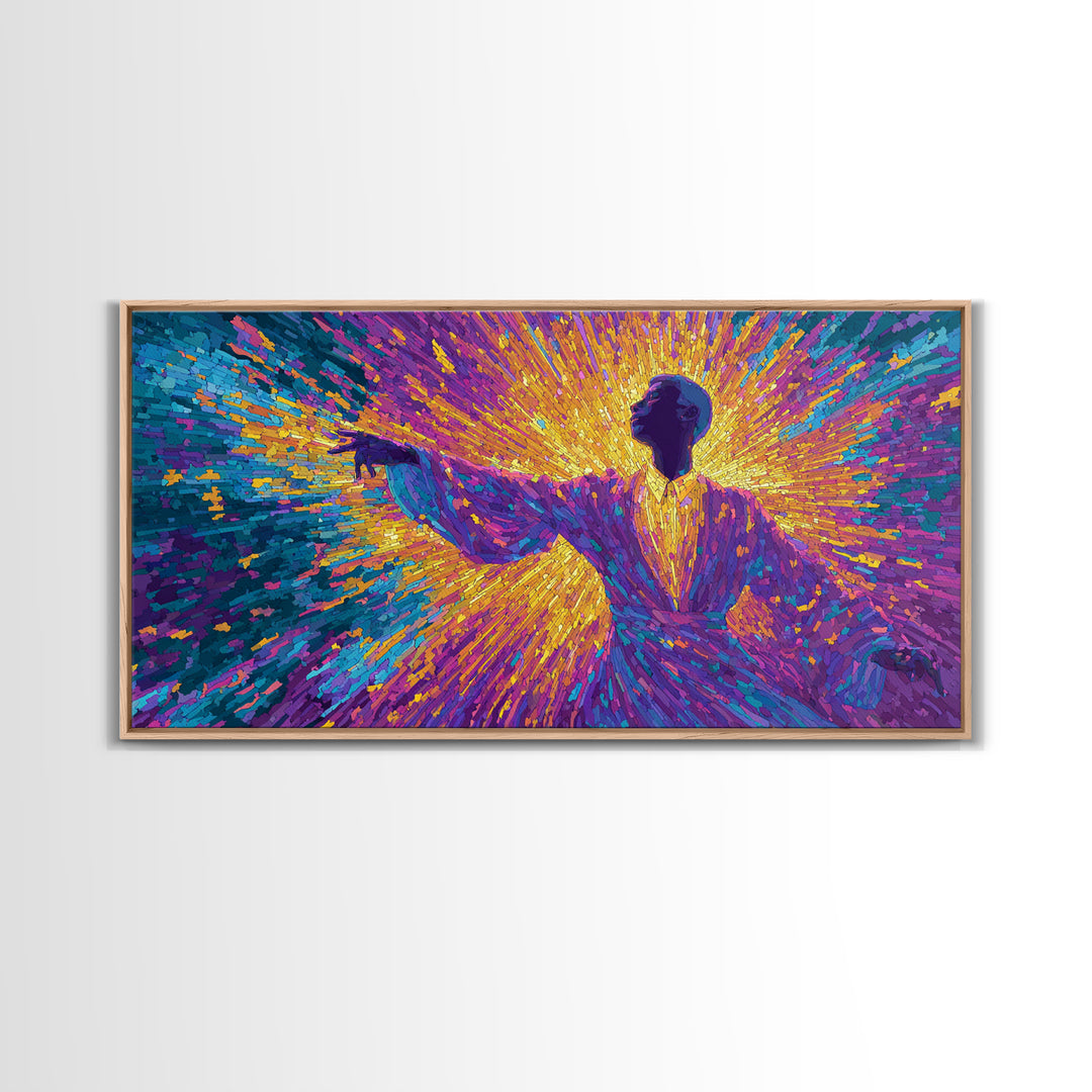 Radiant Purple Robed Dancer In Color Burst Wall Art, Black Culture Art, Vibrant Afrocentric Canvas Print, Home Decor Gift