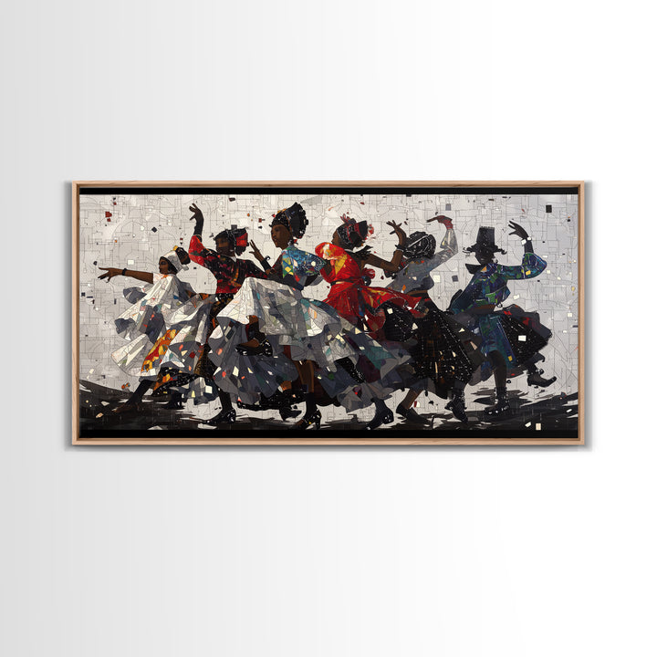 African Women Dancing In Colorful Dresses Wall Art, Afrocentric Culture Decor, Black Women Art, Tribal Dance Canvas Print