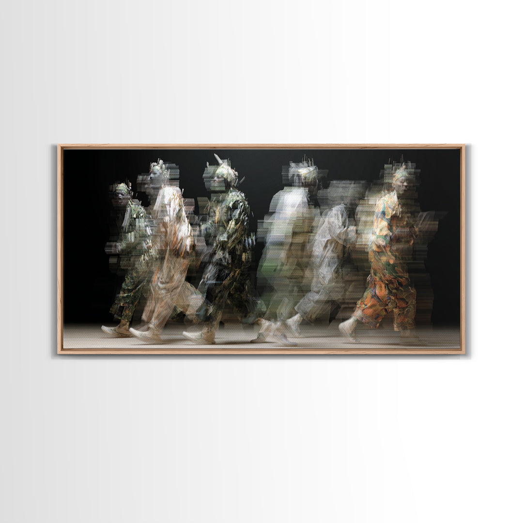Ethereal African Masquerade Dancers Canvas Print, Abstract Tribal Art, Cultural Wall Decor, Modern Afrocentric Wall Art Decor