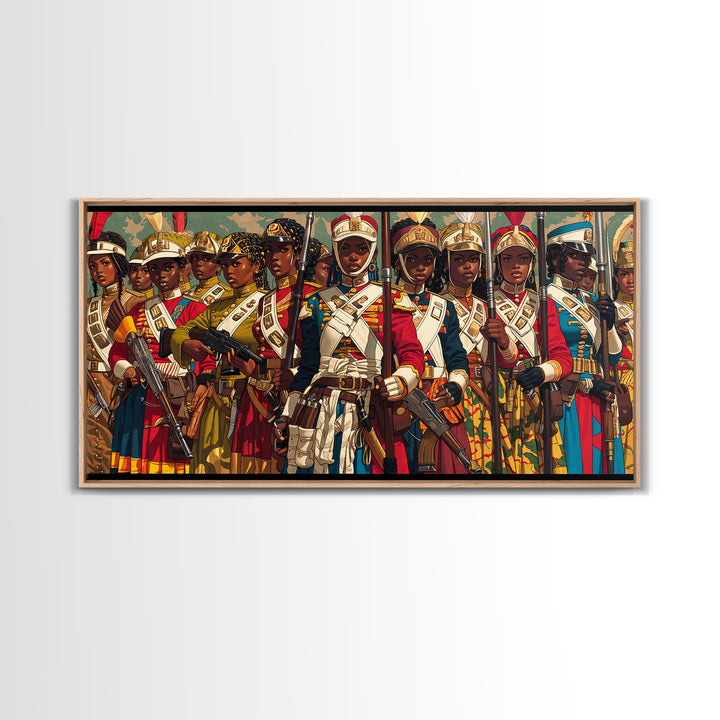 Regal African Women Warriors In Uniform Wall Art, African Women Art, Royal Tribal Decor, Black Female Canvas Print For Home Decor