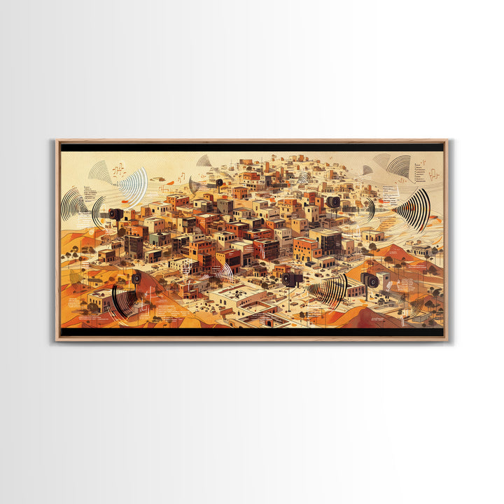 Sunlit Desert City Aerial Wall Art, African Landscape, Terracotta Architecture Print, Modern Boho Office Decor Gift For Him