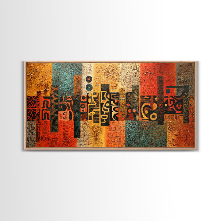 Abstract African Glyphs And Symbols Canvas Print, Tribal Art Decor, Earth Tone Wall Art, Modern Cultural Home Decor Gift