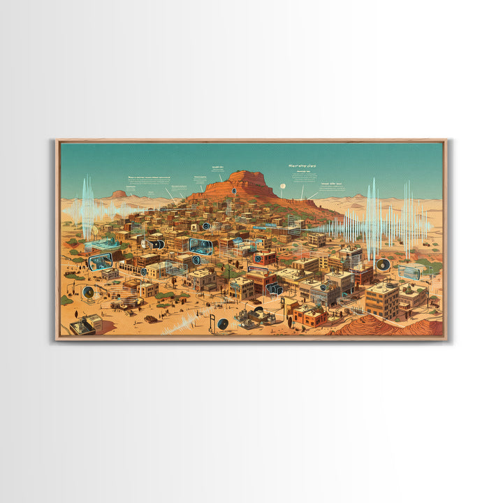 Sci Fi Desert African Town Wall Art, Futuristic Sahara Landscape, Afrocentric Digital Art, Modern African Home Decor Gift