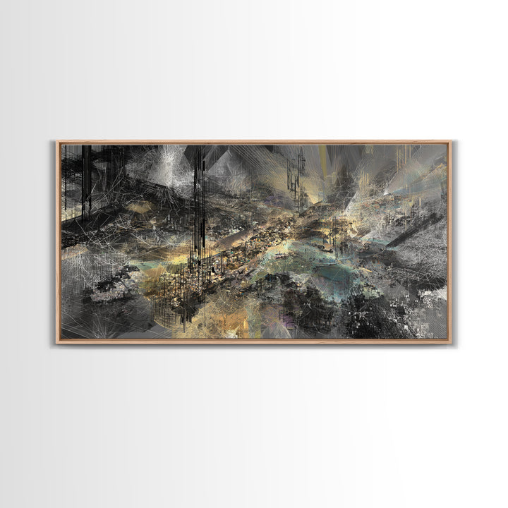 Moody Black And Gold Abstract Landscape Wall Art, Luxury Canvas Art, Modern Abstract Wall Art, Elegant Home Decor, Statement Piece