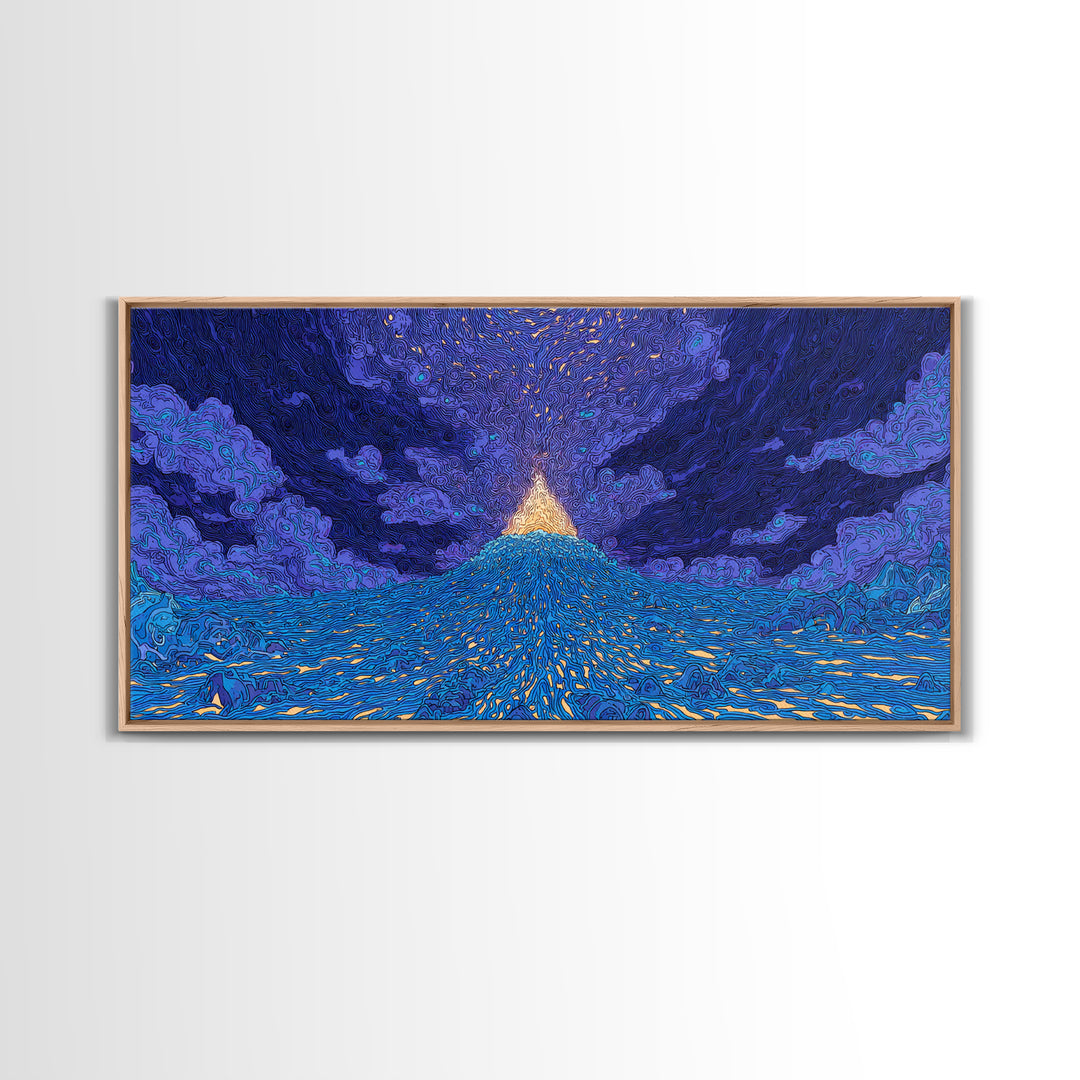 Glowing Golden Pyramid Over Blue Sea Wall Art, Mystical Wall Art, Spiritual Wall Decor, Dreamy Wall Art, Unique Home Decor