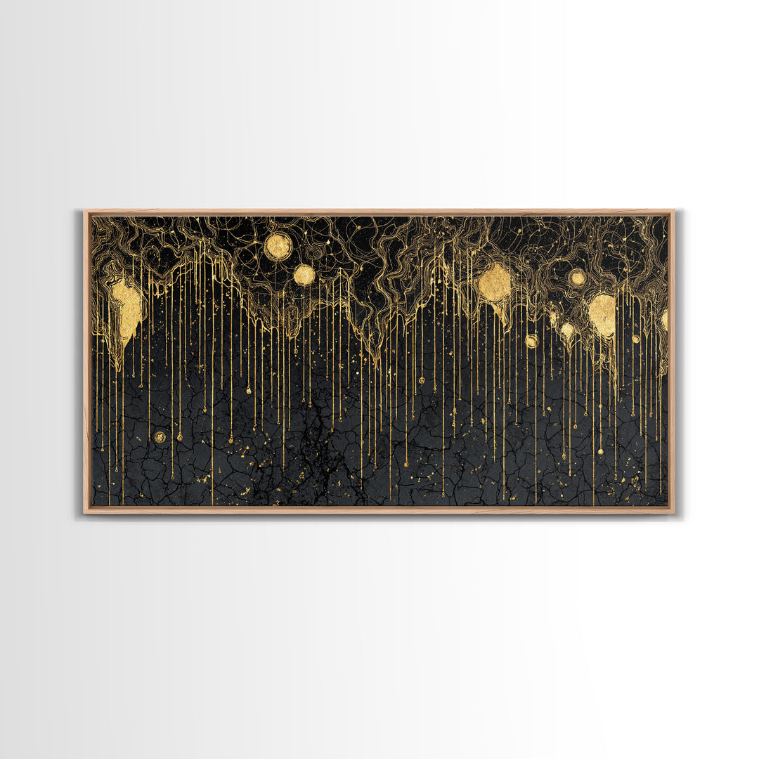 Black Gold Drip Abstract Wall Art, Luxury Canvas Print, Modern African Art Decor, Textured Statement Wall Decor Gift For Home
