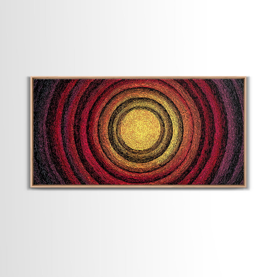 Fiery Concentric Sunburst Canvas Print, Abstract African Inspired Wall Art, Red Orange Black Modern Boho Decor, Statement Home Gift