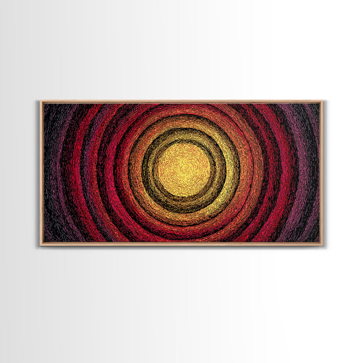 Fiery Concentric Sunburst Canvas Print, Abstract African Inspired Wall Art, Red Orange Black Modern Boho Decor, Statement Home Gift