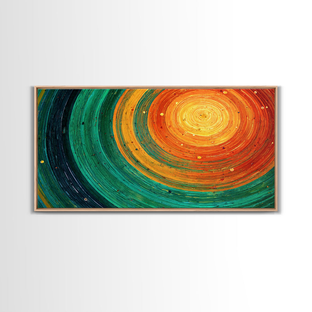 Teal Orange Cosmic Spiral Canvas Print, Abstract African Inspired Wall Art, Vibrant Modern Decor, Boho Statement Gift For Home
