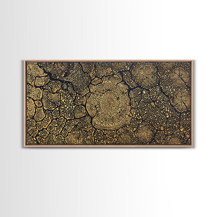 Gold African Tree Canvas Print, Abstract Tribal Map Pattern, Black And Gold Wall Decor, Boho Cultural Home Decor, Statement Wall Art