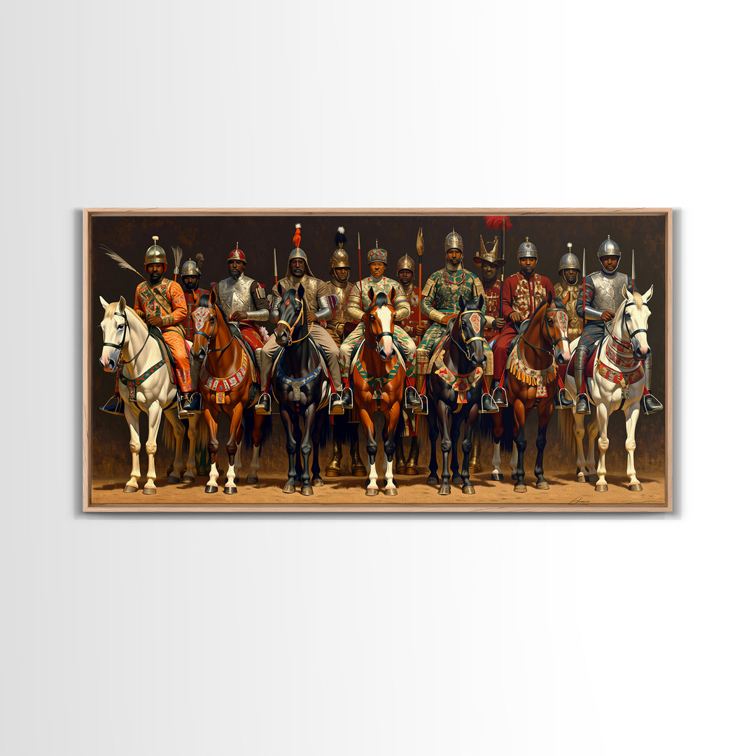 African Warrior Horsemen Canvas Print, Royal Cavalry Portrait Wall Art, Tribal Queen Decor, Bold Cultural Home Decor Gift