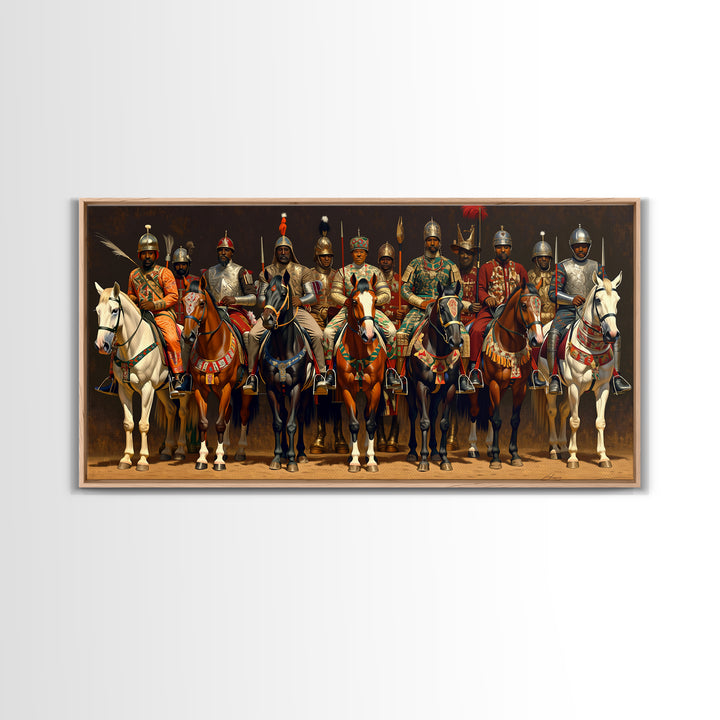 African Warrior Horsemen Canvas Print, Royal Cavalry Portrait Wall Art, Tribal Queen Decor, Bold Cultural Home Decor Gift