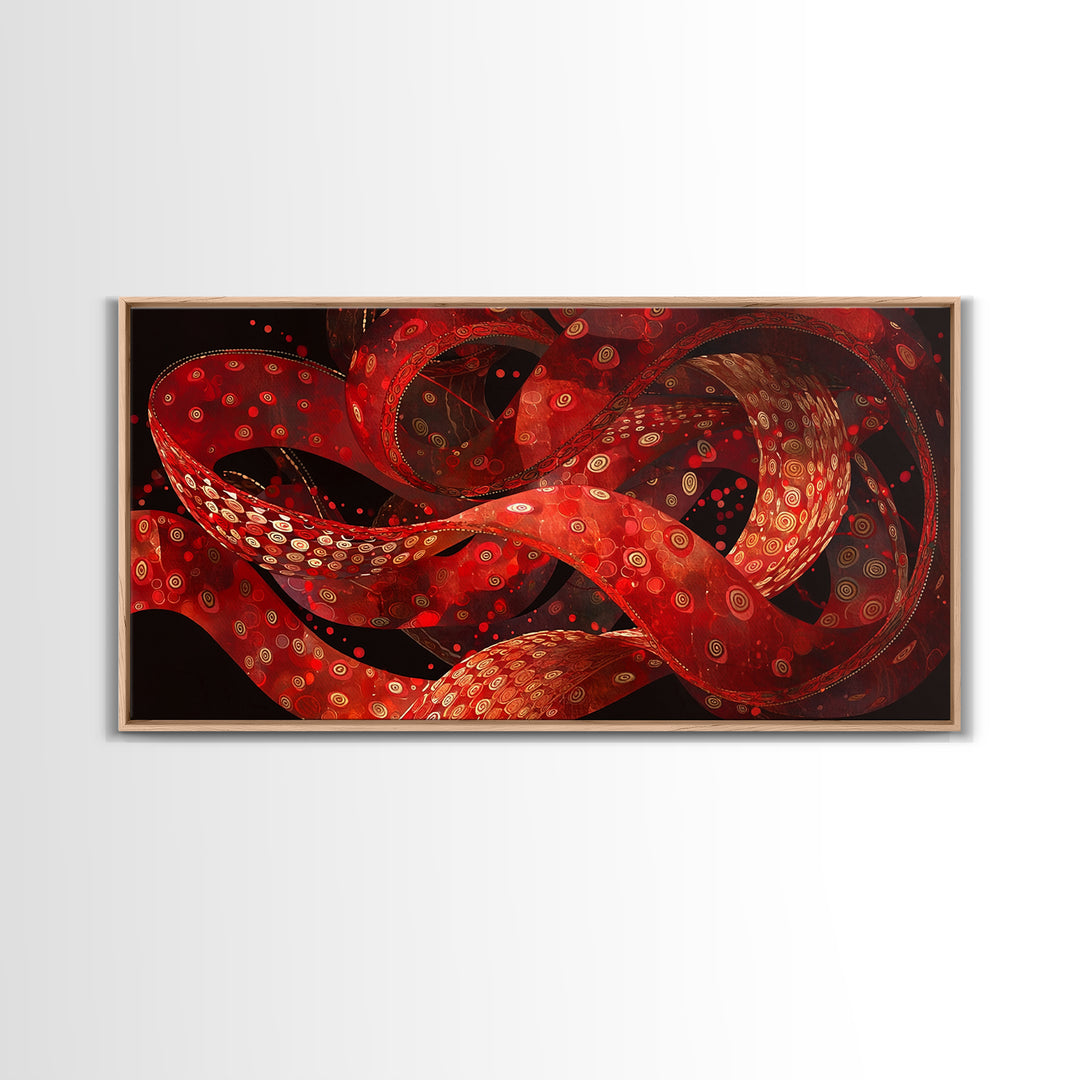 Flowing Red Ankara Fabric Ribbons Wall Art, Abstract African Patterns, Modern Textile Art Canvas Print, Bold Boho Home Decor
